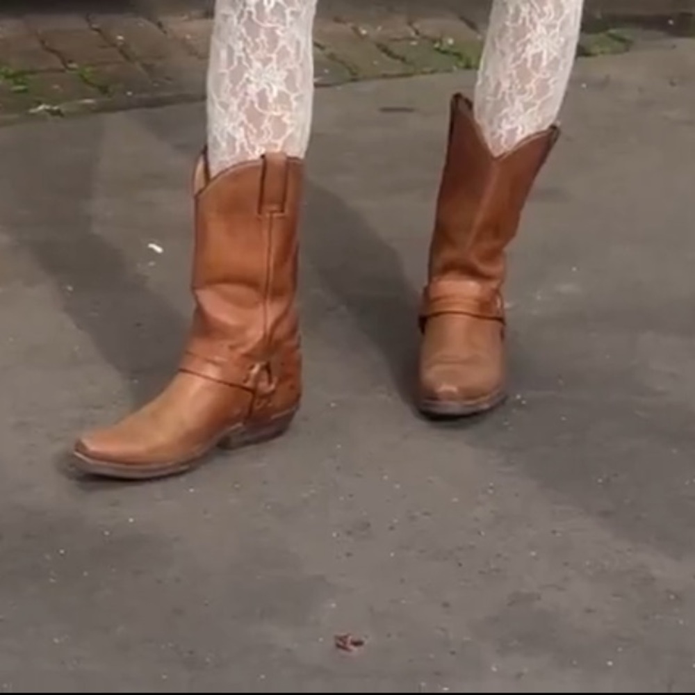 Vintage Sancho tan oiled leather biker boots 8
